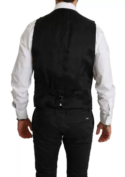  - Black Stretch Waistcoat Formal Dress Wool Vest