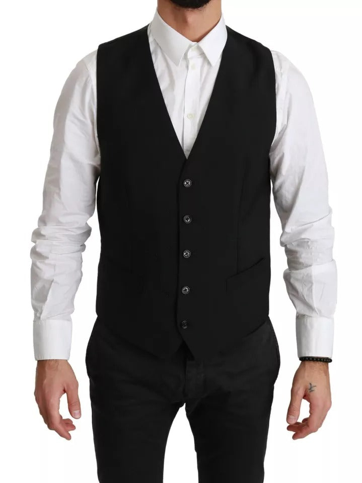  - Black Stretch Waistcoat Formal Dress Wool Vest