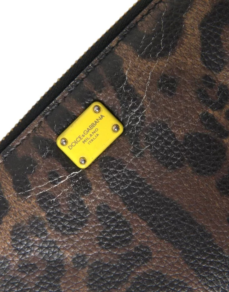  - Brown Leopard Leather DG Zip Around Continental Wallet