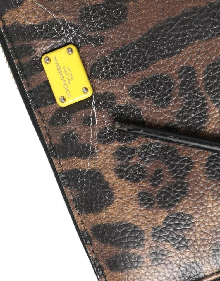  - Brown Leopard Leather DG Zip Around Continental Wallet