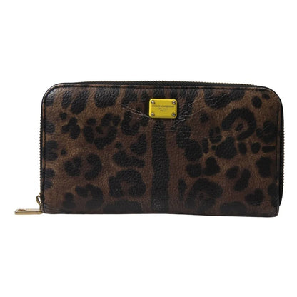  - Brown Leopard Leather DG Zip Around Continental Wallet