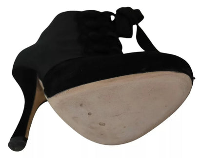  - Black Suede Stretch Ankle Boots Booties Shoes