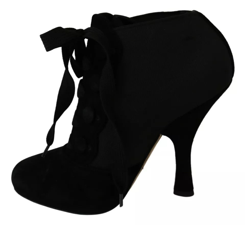  - Black Suede Stretch Ankle Boots Booties Shoes