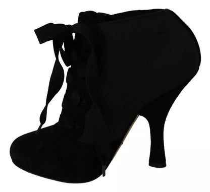  - Black Suede Stretch Ankle Boots Booties Shoes