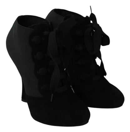  - Black Suede Stretch Ankle Boots Booties Shoes