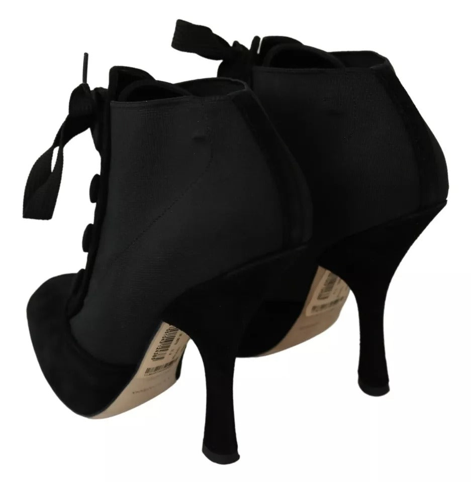  - Black Suede Stretch Ankle Boots Booties Shoes