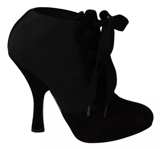  - Black Suede Stretch Ankle Boots Booties Shoes