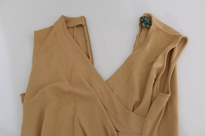 Elegant Brown V-neck Shift Knee Length Viscose Dress by RALPH LAUREN