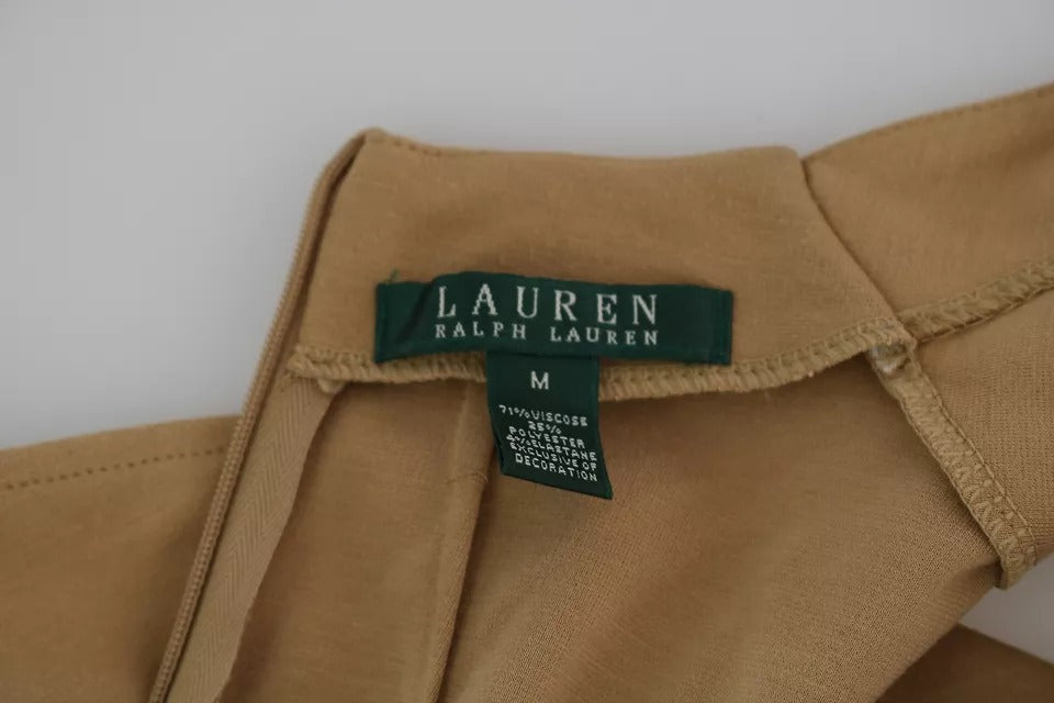 Elegant Brown V-neck Shift Knee Length Viscose Dress by RALPH LAUREN