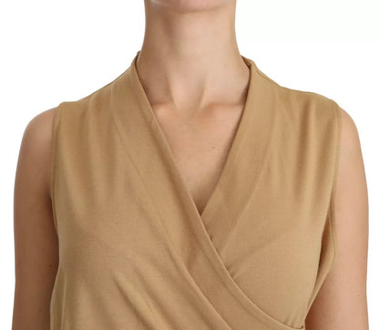  - Brown V-neck Shift Knee Length Viscose Dress