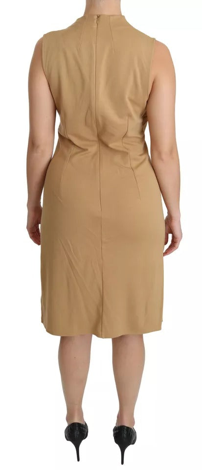  - Brown V-neck Shift Knee Length Viscose Dress