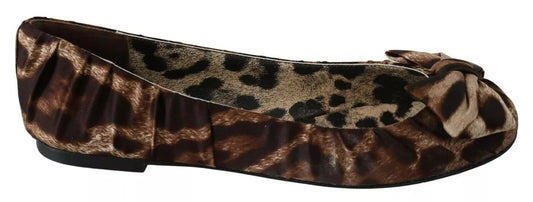  - Brown Leopard Silk Ballerina Flats Shoes