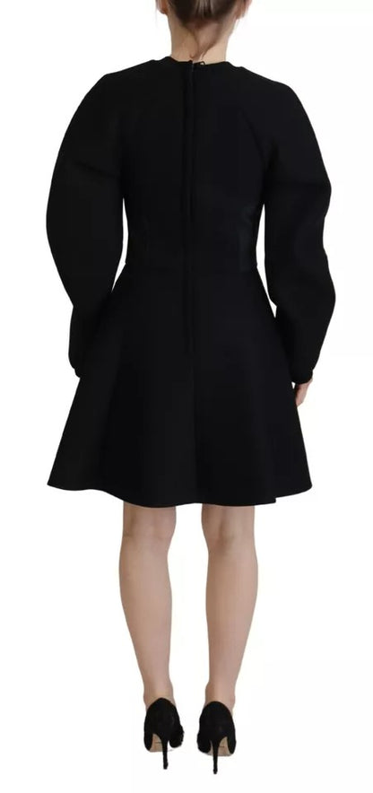 - Black Long Sleeves A-line Mini Cotton Dress
