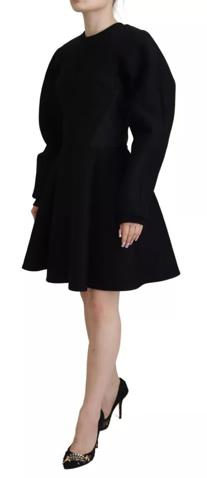  - Black Long Sleeves A-line Mini Cotton Dress