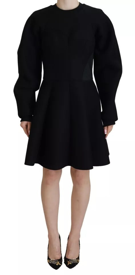  - Black Long Sleeves A-line Mini Cotton Dress
