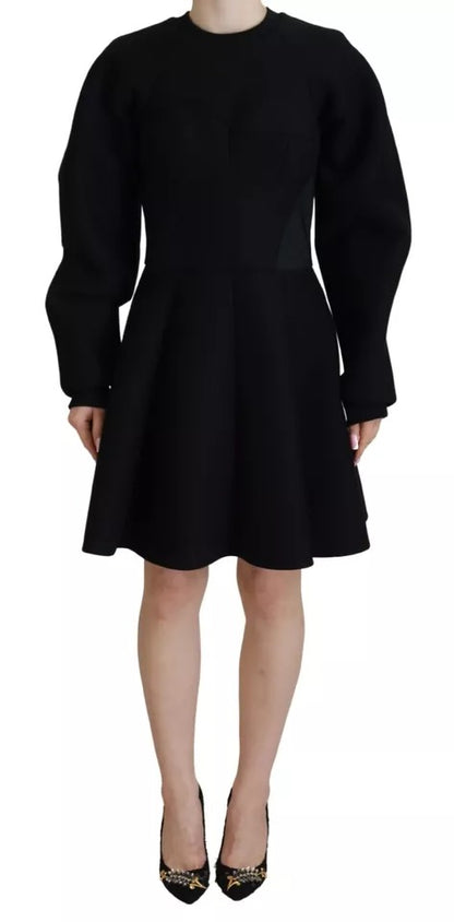  - Black Long Sleeves A-line Mini Cotton Dress