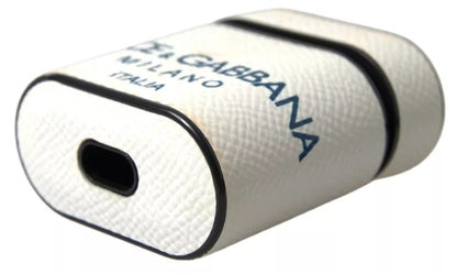 - White Blue Calf Leather Logo Print Strap Airpods Case