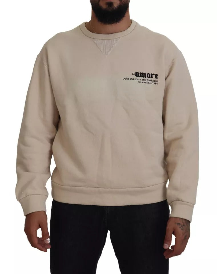  - Beige Amore Cotton Crew Neck Pullover Sweater