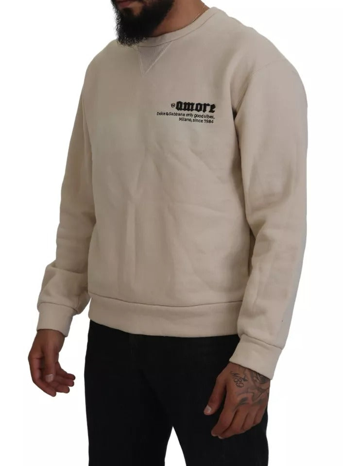  - Beige Amore Cotton Crew Neck Pullover Sweater