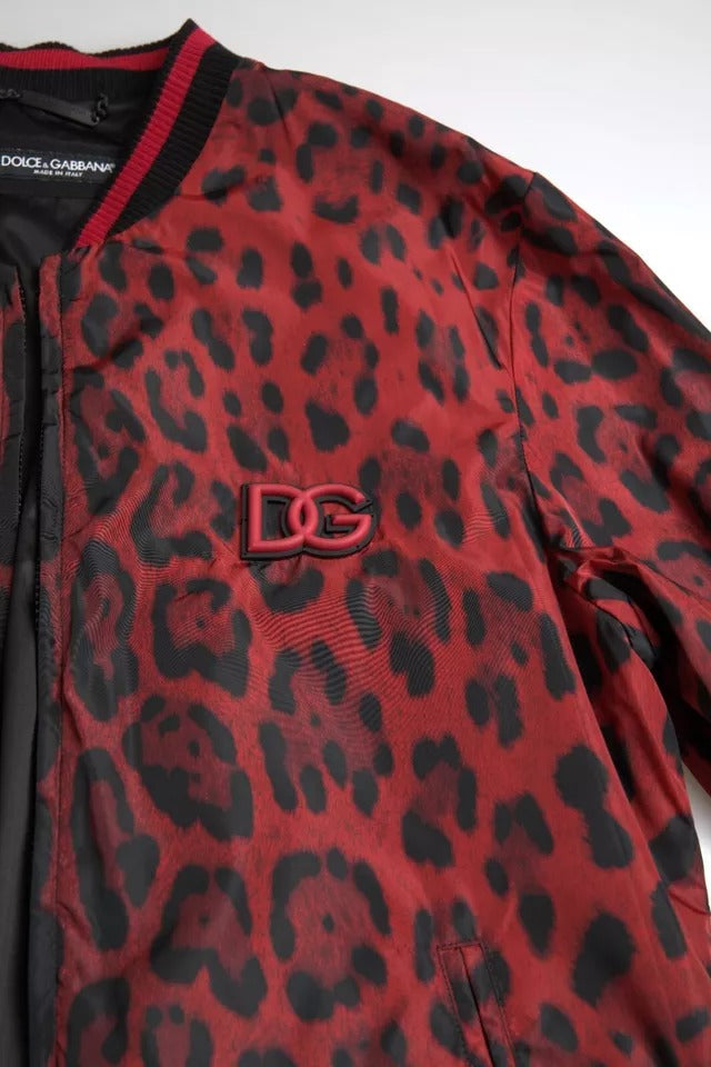  - Red Leopard Bomber Short Coat Jacket