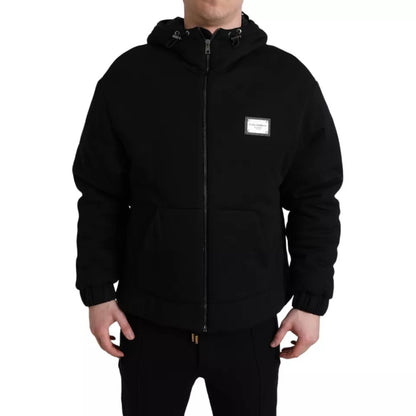  - Black Cotton Hooded Logo Bomber Men Jacket