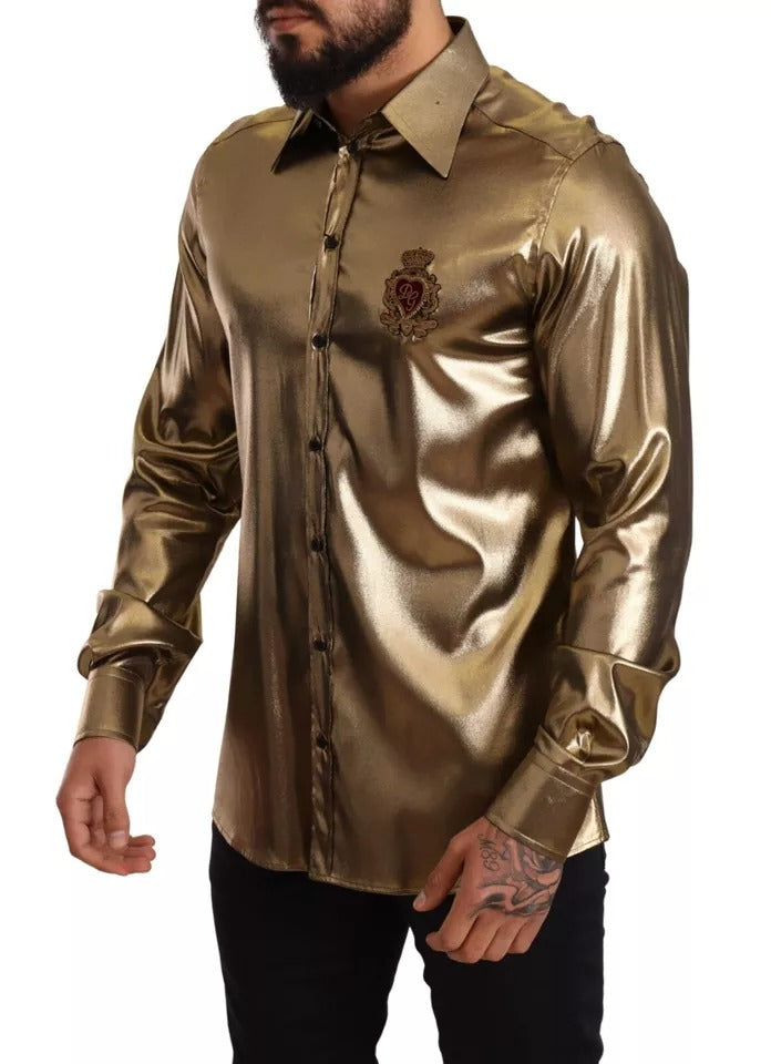  - Metallic Gold DG Embroidered Crown Silk Top Shirt