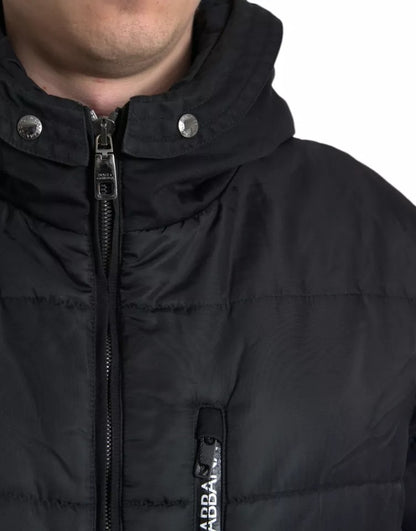  - Black Nylon Hooded Parka Coat Winter Jacket