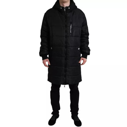  - Black Nylon Hooded Parka Coat Winter Jacket