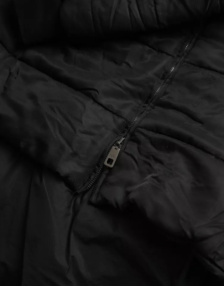  - Black Nylon Hooded Parka Coat Winter Jacket