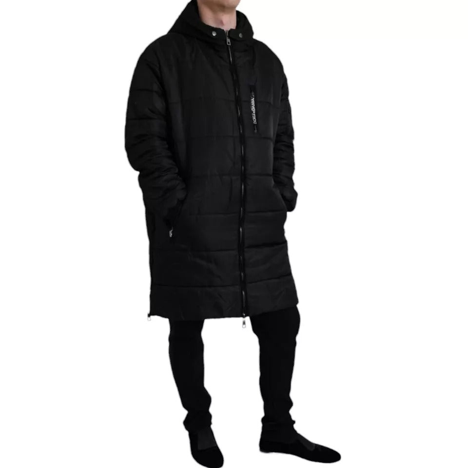  - Black Nylon Hooded Parka Coat Winter Jacket