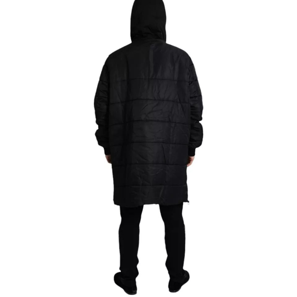  - Black Nylon Hooded Parka Coat Winter Jacket