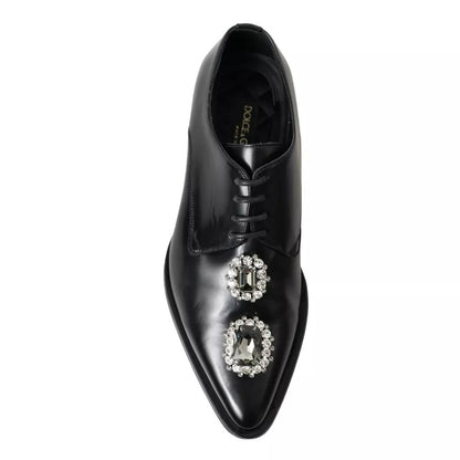  - Black Leather Crystal Lace Up Formal Shoes