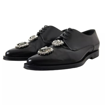  - Black Leather Crystal Lace Up Formal Shoes