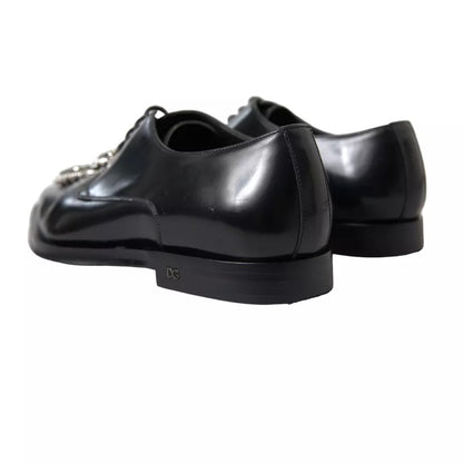  - Black Leather Crystal Lace Up Formal Shoes