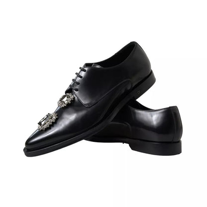  - Black Leather Crystal Lace Up Formal Shoes