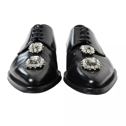  - Black Leather Crystal Lace Up Formal Shoes