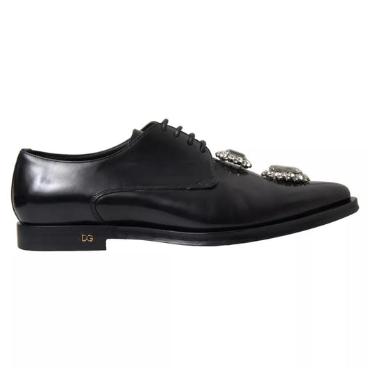  - Black Leather Crystal Lace Up Formal Shoes