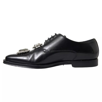  - Black Leather Crystal Lace Up Formal Shoes