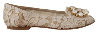  - Beige Lace Crystal Ballet Flats Loafers Shoes