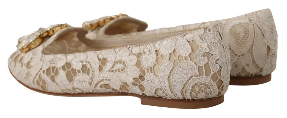  - Beige Lace Crystal Ballet Flats Loafers Shoes