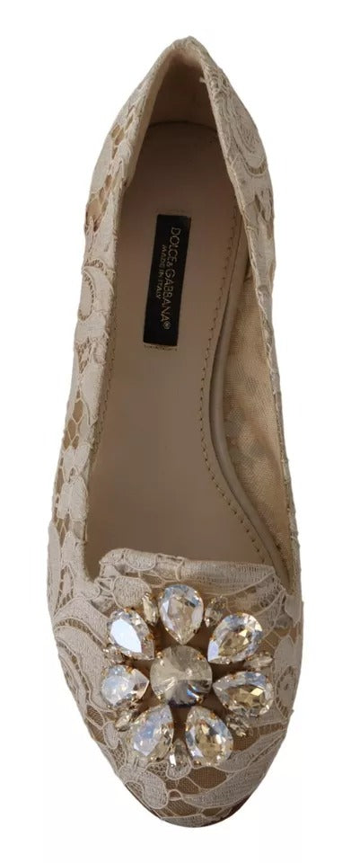  - Beige Lace Crystal Ballet Flats Loafers Shoes