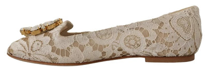  - Beige Lace Crystal Ballet Flats Loafers Shoes