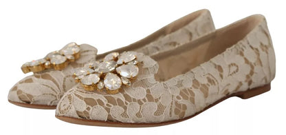  - Beige Lace Crystal Ballet Flats Loafers Shoes