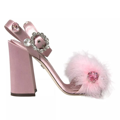  - Pink Turkey Feather Crystal Sandals Shoes