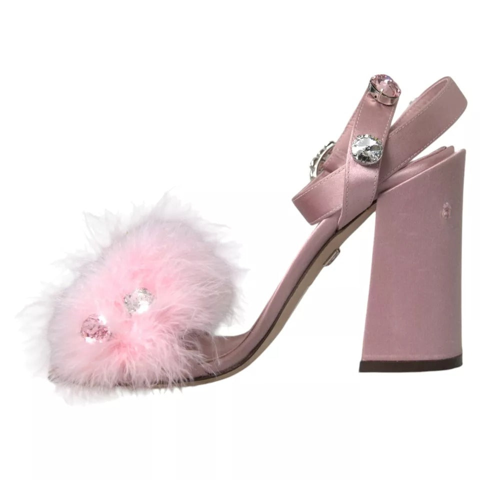  - Pink Turkey Feather Crystal Sandals Shoes