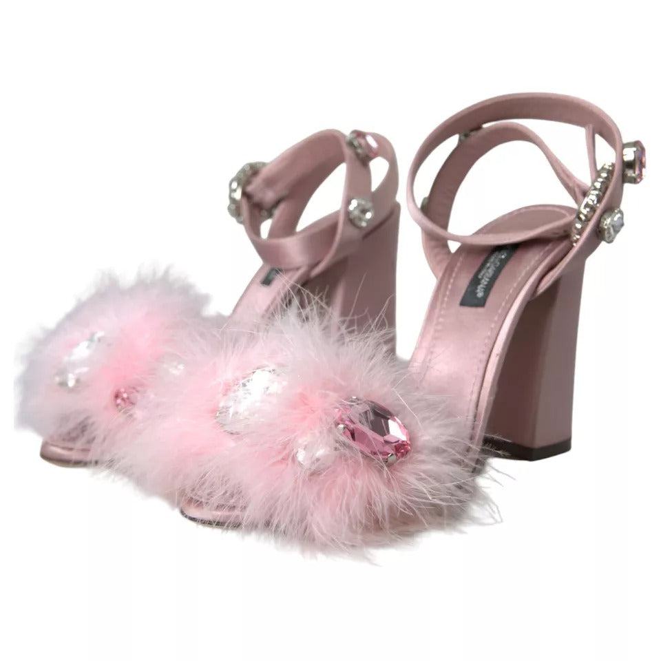  - Pink Turkey Feather Crystal Sandals Shoes