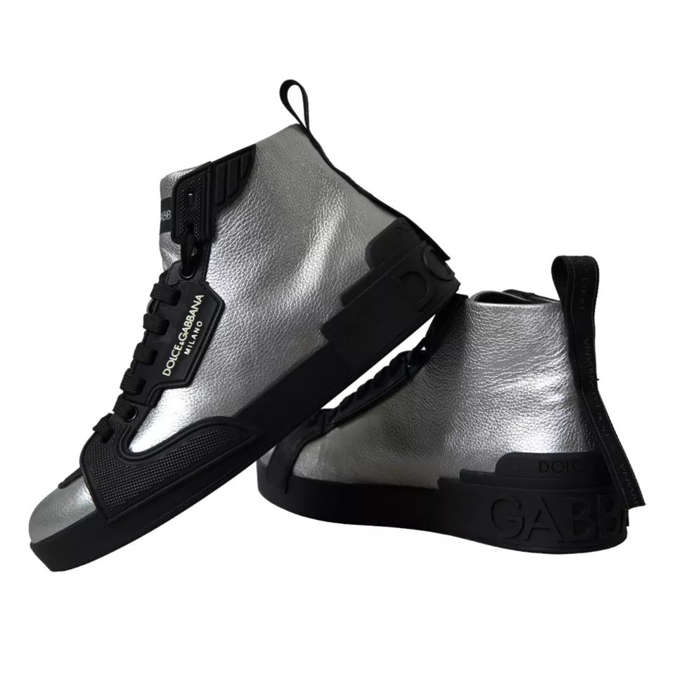  - Black Silver Logo Mid Top Men Sneakers Shoes