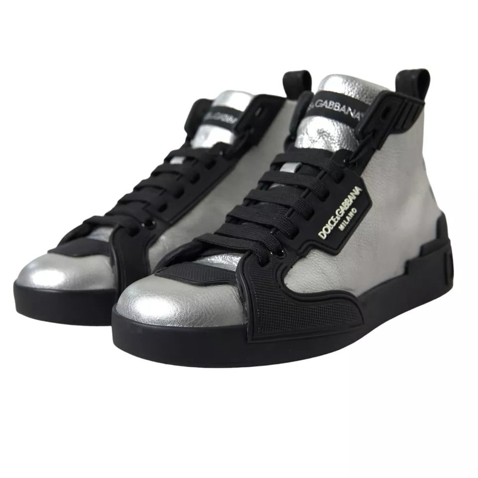  - Black Silver Logo Mid Top Men Sneakers Shoes