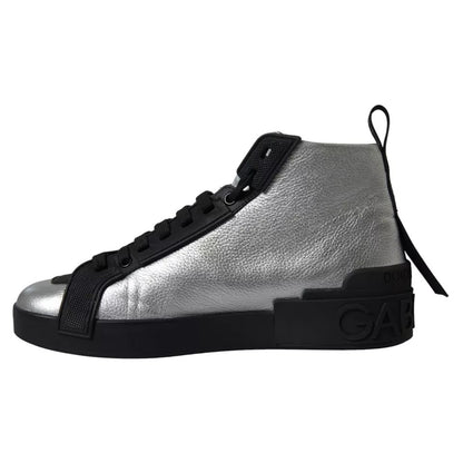  - Black Silver Logo Mid Top Men Sneakers Shoes