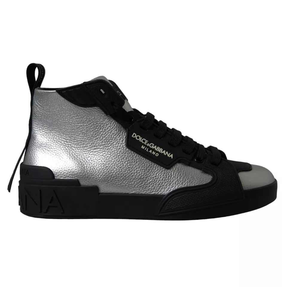  - Black Silver Logo Mid Top Men Sneakers Shoes